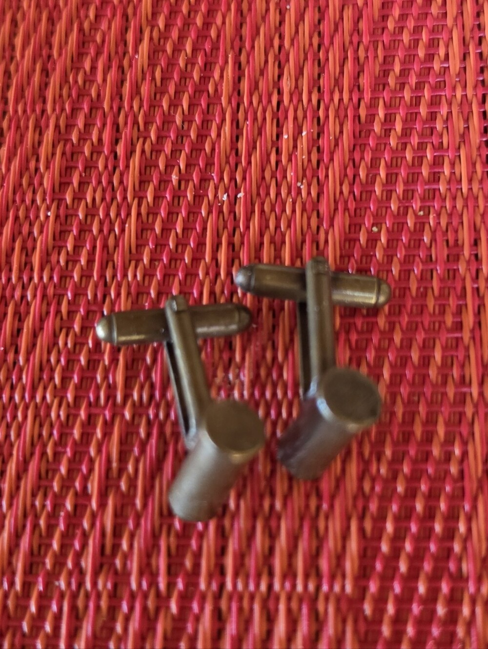Vintage 22 Caliber Shell Simple Round-Top Metal Cufflinks - Bronze Tone EUC